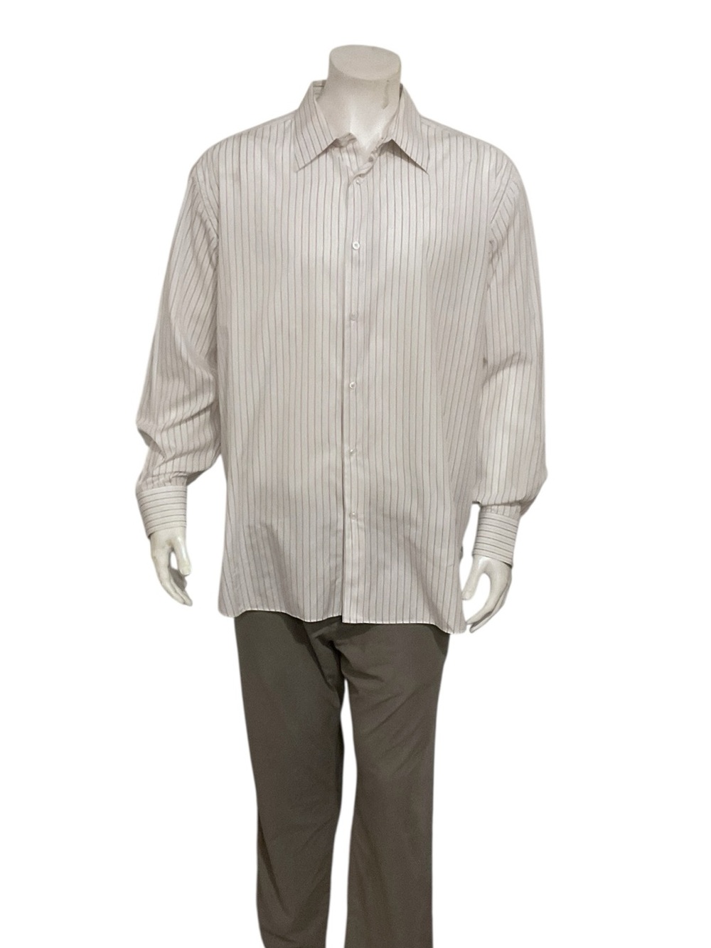 Brioni Men’s White/Red Striped Dress Shirt